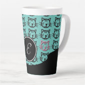 かわいい子猫(ブラック、ティール(緑がかった色)、ピンク) カフェラテマグ (右アングル)