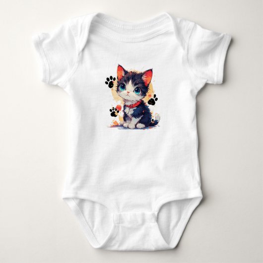 かわいい子猫 ベビーTシャツ ベビーボディスーツ (正面)