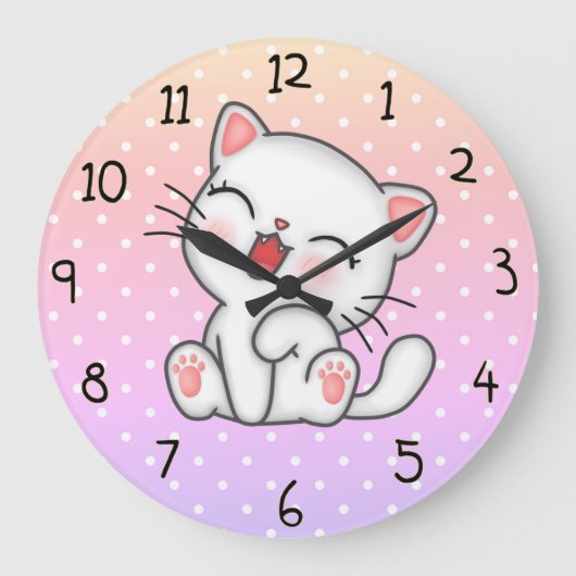 かわいい子猫 ラージ壁時計 (正面)