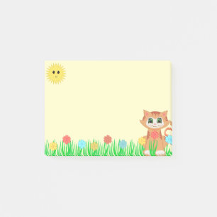 かわいい子猫、太陽、花 & 草 ポストイット