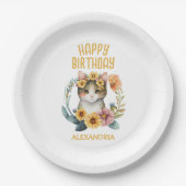 かわいい子猫+女の子の誕生日おめでとう ペーパープレート (正面)