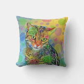 かわいい子猫 – 抽象芸術-カラフル絵画ズ クッション (正面)
