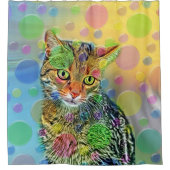 かわいい子猫 – 抽象芸術-カラフル絵画ズ シャワーカーテン (正面)