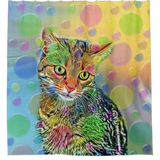 かわいい子猫 – 抽象芸術-カラフル絵画ズ シャワーカーテン (正面)