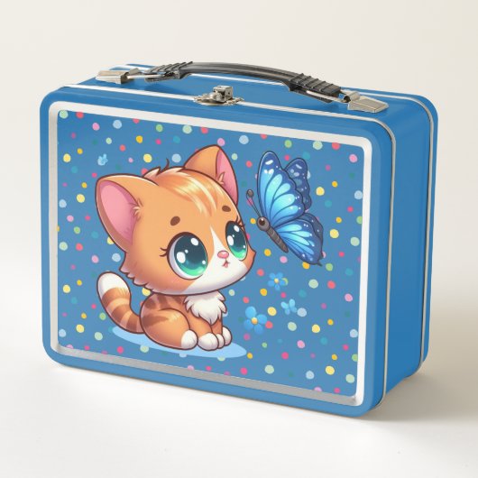 かわいい子猫/猫と蝶々  メタルランチボックス (正面)