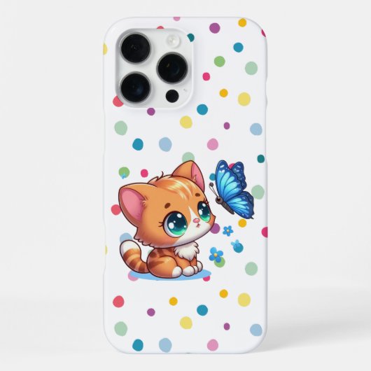 かわいい子猫/猫と蝶々 iPhoneケース (裏面)