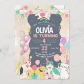 かわいい子猫/猫パワティ誕生日パーティー 招待状 (正面/裏面)