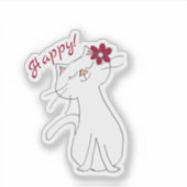 かわいい子猫 白猫 ハッピー シール (正面)