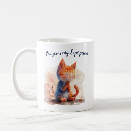 かわいい子猫 私の超能力は祈ることです コーヒーマグカップ (左)