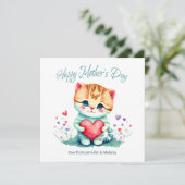 かわいい子猫 赤いハート 母の日カード (スタンド正面)