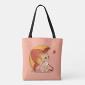 かわいい子猫 赤黄色の傘 秋 ピンク トートバッグ (裏面)