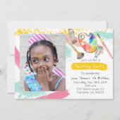 かわいい子絵を描パーティーアート誕生日フォト招待状 招待状 (正面)