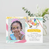 かわいい子絵を描パーティーアート誕生日フォト招待状 招待状 (スタンド正面)
