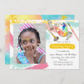 かわいい子絵を描パーティーアート誕生日フォト招待状 招待状 (正面/裏面)