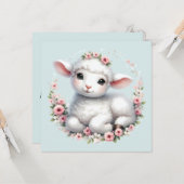 かわいい子羊とフローラクラウンイラストレーション カード (正面/裏面インサイチュ)