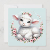 かわいい子羊とフローラクラウンイラストレーション カード (正面)