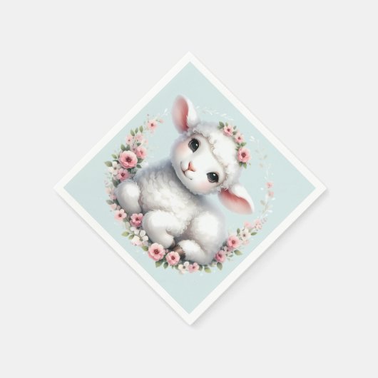 かわいい子羊とフローラクラウンイラストレーション スタンダードカクテルナプキン (角)