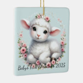 かわいい子羊とフローラクラウンイラストレーション セラミックオーナメント (右)