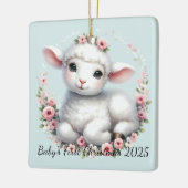 かわいい子羊とフローラクラウンイラストレーション セラミックオーナメント (左)
