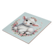 かわいい子羊とフローラクラウンイラストレーション タイル (側面)