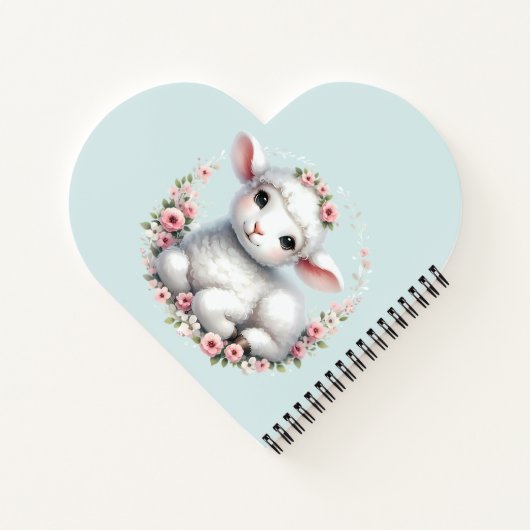 かわいい子羊とフローラクラウンイラストレーション ノートブック (裏面)