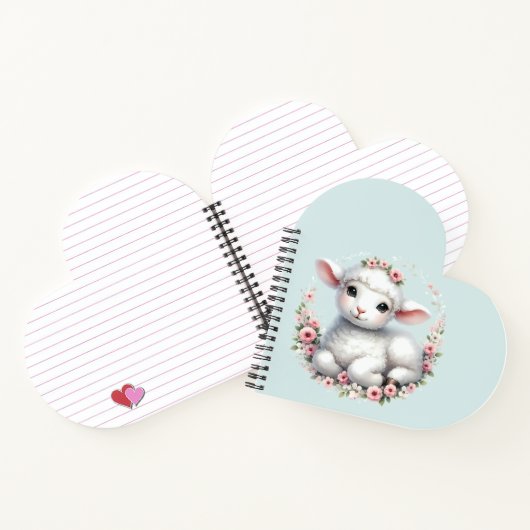 かわいい子羊とフローラクラウンイラストレーション ノートブック (内部)