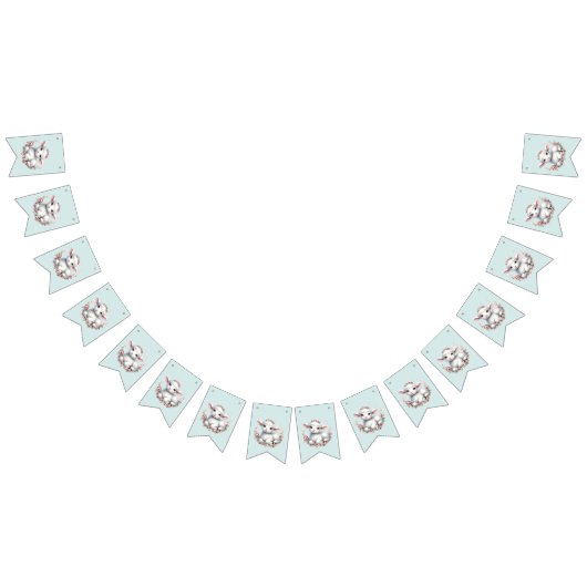 かわいい子羊とフローラクラウンイラストレーション バンティングフラッグ (全)