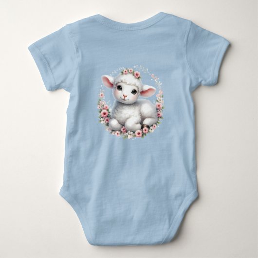かわいい子羊とフローラクラウンイラストレーション ベビーボディスーツ (裏面)