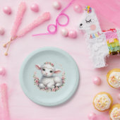 かわいい子羊とフローラクラウンイラストレーション ペーパープレート (パーティー)