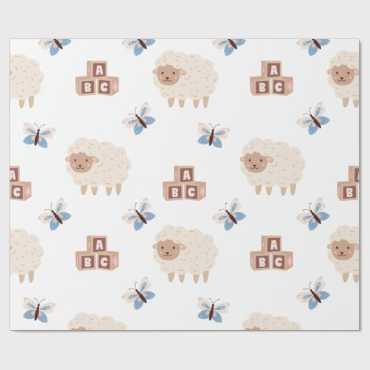 かわいい子羊と蝶の赤ちゃんシャワー ラッピングペーパー (フラット)