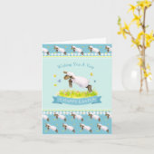かわいい子羊のハッピーイースターブルー カード (黄色い花)