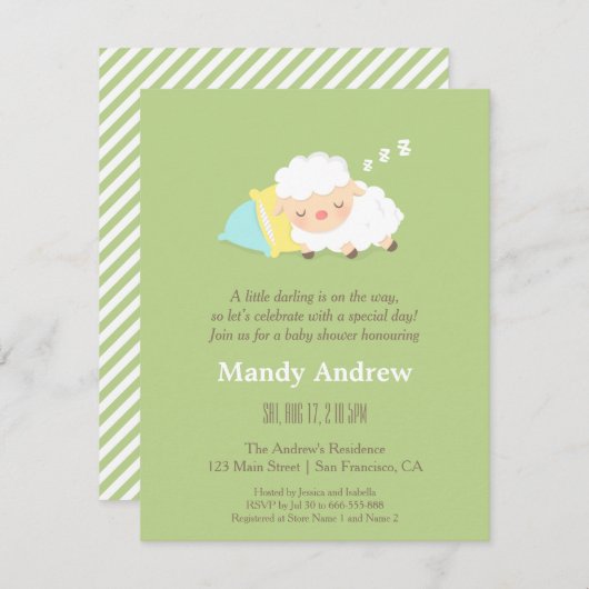 かわいい子羊のベビーシャワーパーティの招待状 招待状 (正面/裏面)