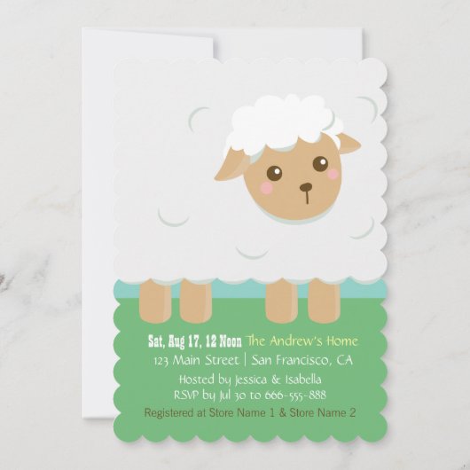 かわいい子羊のベビーシャ男女兼用ワー 招待状 (裏面)