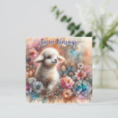 かわいい子羊の春の花クリスチャン復活祭 シーズンカード (スタンド正面)
