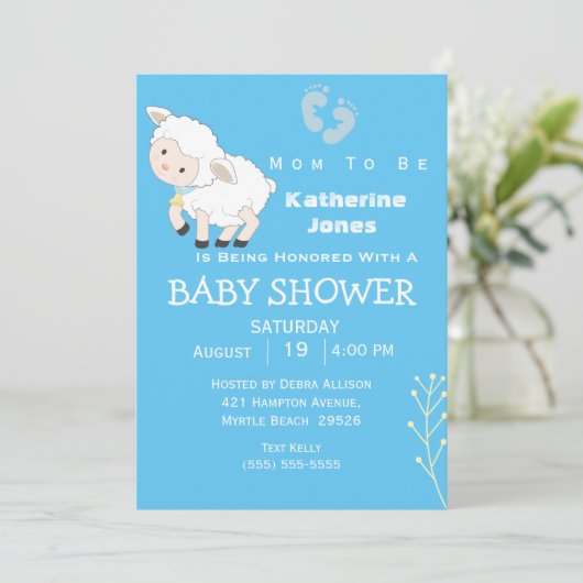 かわいい子羊の男の子の赤ちゃんシャワー 招待状 (スタンド正面)