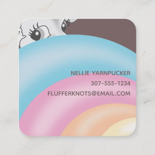 かわいい子羊の羊毛の編み物クロシェ糸ビジネス スクエア名刺 (裏面)