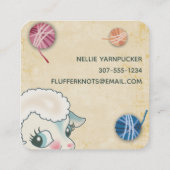 かわいい子羊の羊毛の編み物クロシェ糸ビジネス スクエア名刺 (裏面)