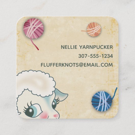 かわいい子羊の羊毛の編み物クロシェ糸ビジネス スクエア名刺 (裏面)