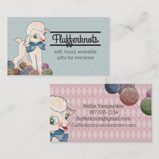 かわいい子羊の羊毛の編み物クロシェ糸ビジネス 名刺 (正面/裏面)