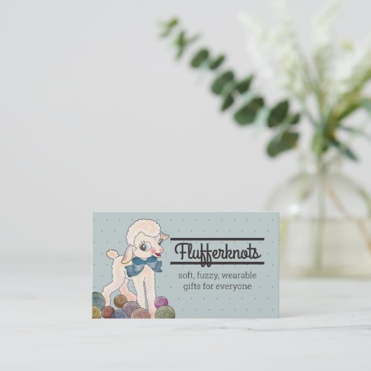 かわいい子羊の羊毛の編み物クロシェ糸ビジネス 名刺 (スタンド正面)