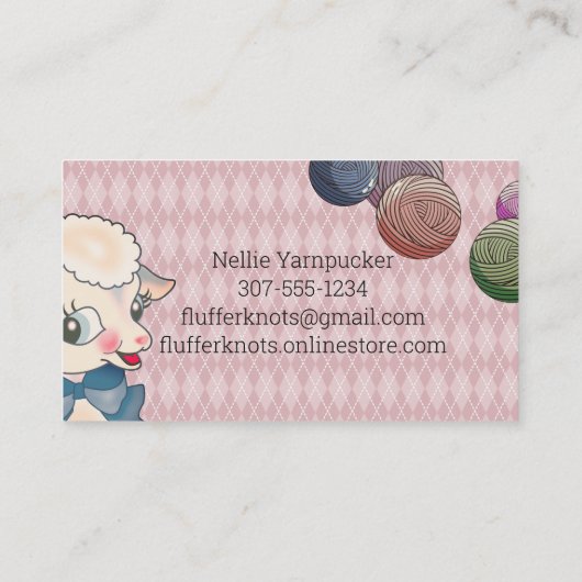 かわいい子羊の羊毛の編み物クロシェ糸ビジネス 名刺 (裏面)