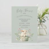 かわいい子羊の花入りカゴ赤ちゃんシャワー 招待状 (スタンド正面)