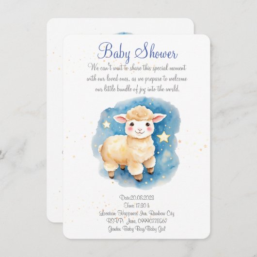 かわいい子羊の赤ちゃんシャワーの招待。新生児パーティー セーブザデート (正面/裏面)
