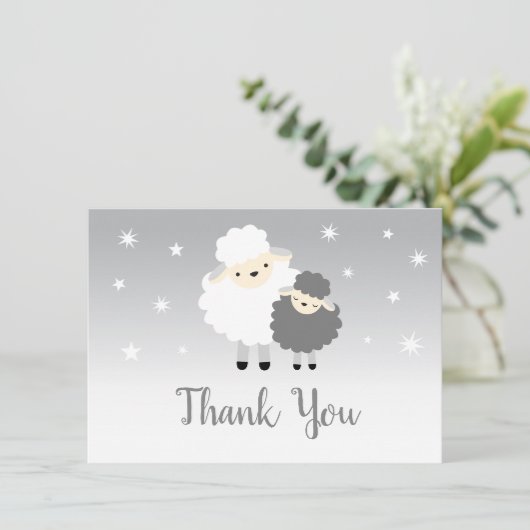 かわいい子羊の赤ちゃんシャワーグレー&ホワイトサンキュー サンキューカード (スタンド正面)