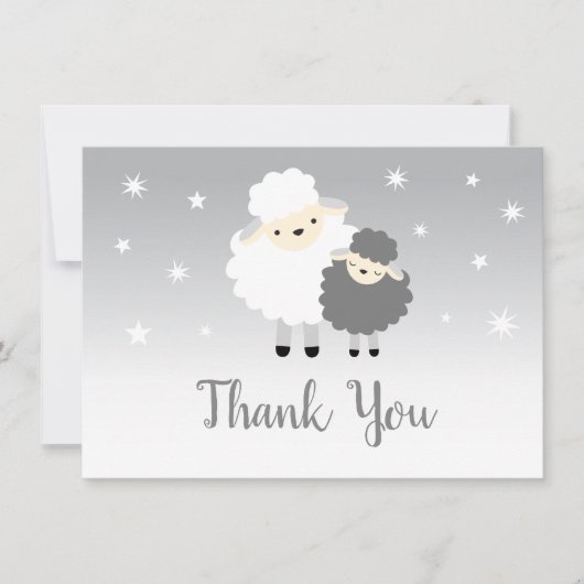 かわいい子羊の赤ちゃんシャワーグレー&ホワイトサンキュー サンキューカード (正面)