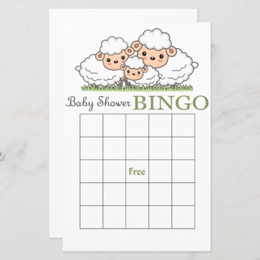かわいい子羊の赤ちゃんシャワービンゴカード (正面/裏面)