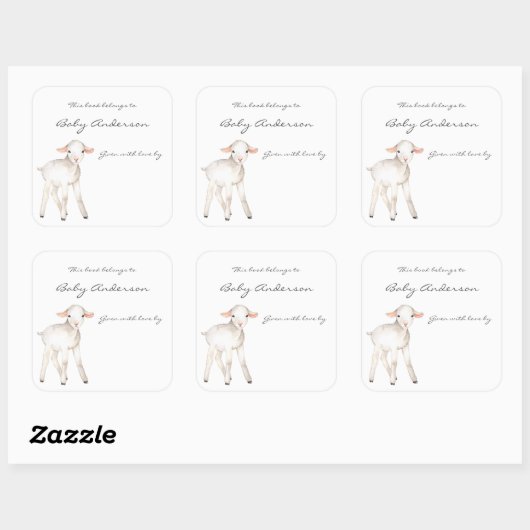 かわいい子羊の赤ちゃんシャワー蔵書票 スクエアシール (シート)