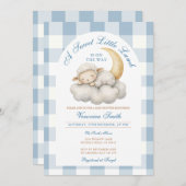 かわいい子羊の赤ちゃんシャワーBoho Blueギンガム 招待状 (正面/裏面)