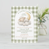 かわいい子羊の赤ちゃんシャワーBoho green gingham 招待状 (スタンド正面)