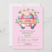 かわいい子羊の車のパーティの招待状 招待状 (正面)